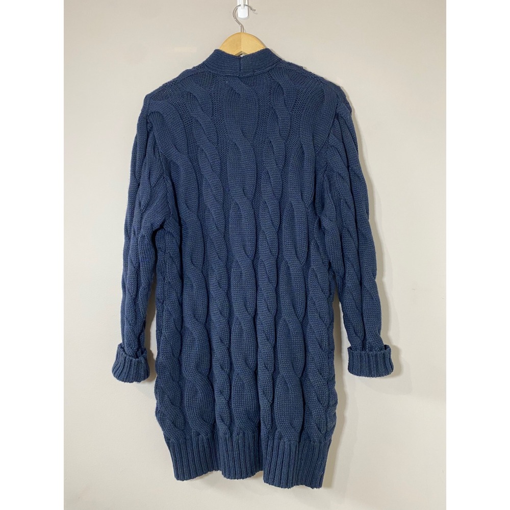 Paul Costelloe Mens SMALL Blue Cable Knit Cardigan Longline Button Front Sweater - Picture 2 of 5